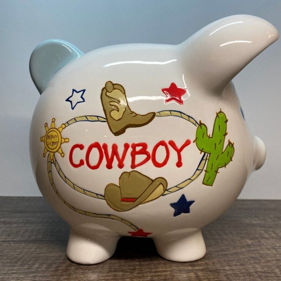 Piggy Bank Ceramic Pig with Texas Cowboy Deputy Sheriff - Picture 8 of 8
